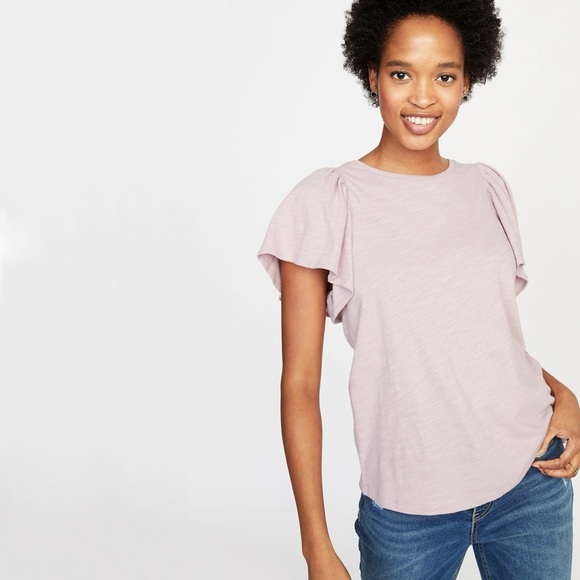 NWT Old Navy Mauve Pink Flutter Short Sleeve Relaxed Shirt T-Shirt Blouse - Picture 8 of 10